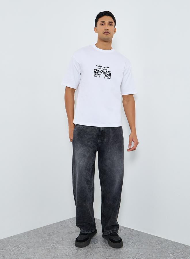 Styli Men Black Dark Wash Baggy Fit Jeans - Image 1